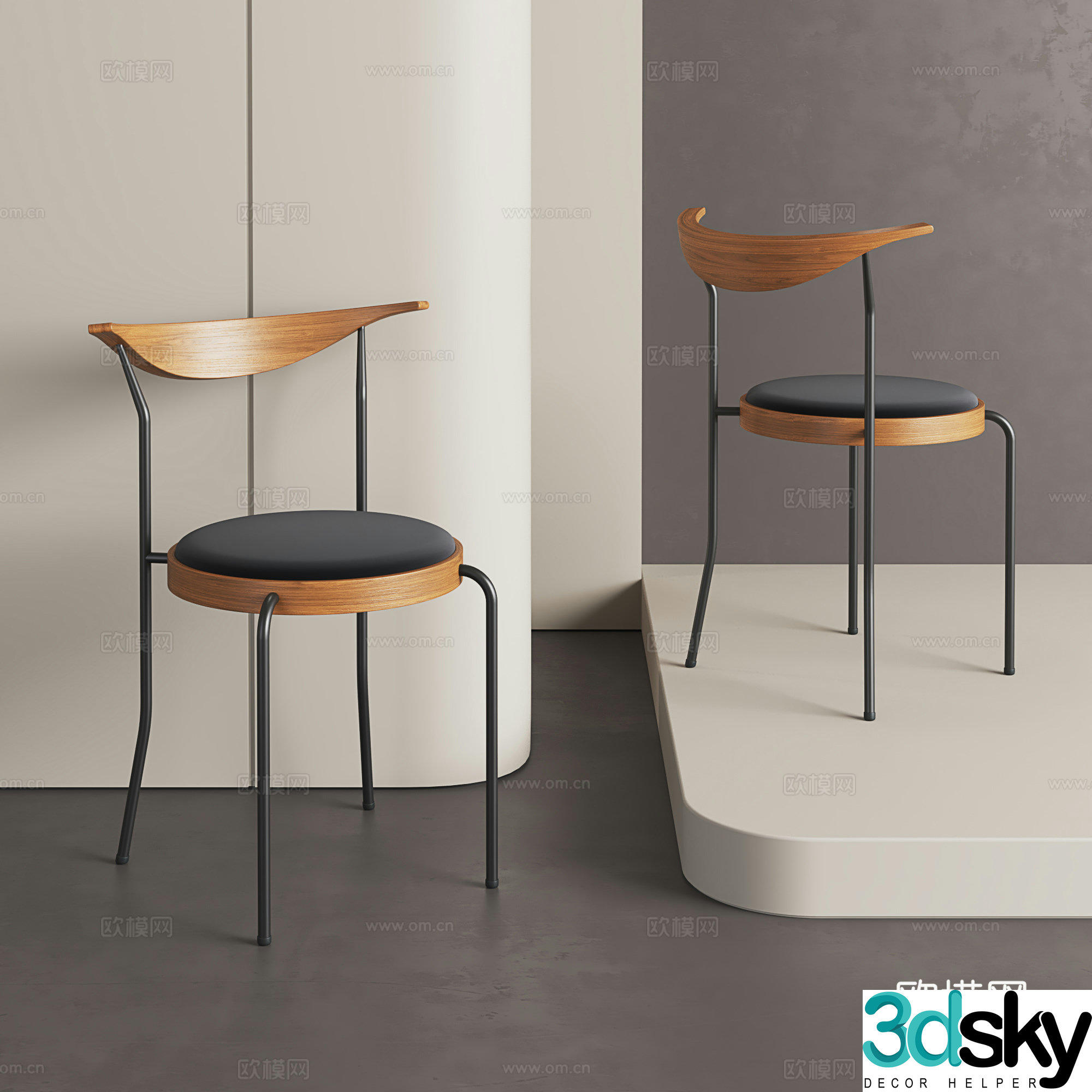 Retro style desk and chair modern dining chair simple dining chair solid wood chair medieval style single chair 3D model