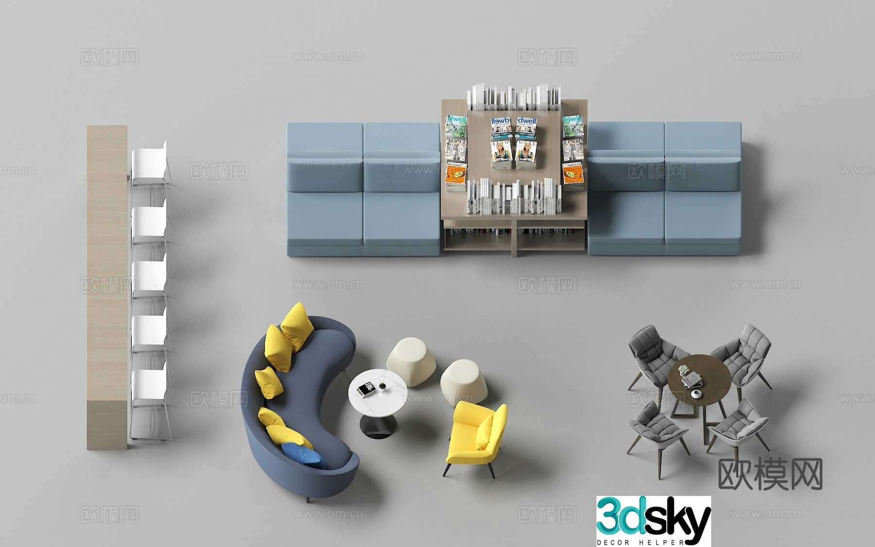 Casual bench casual table and chair 3d model