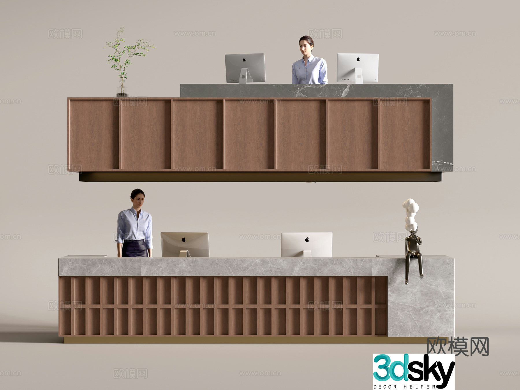 Modern company front desk reception area bar reception desk service desk combination 3D model