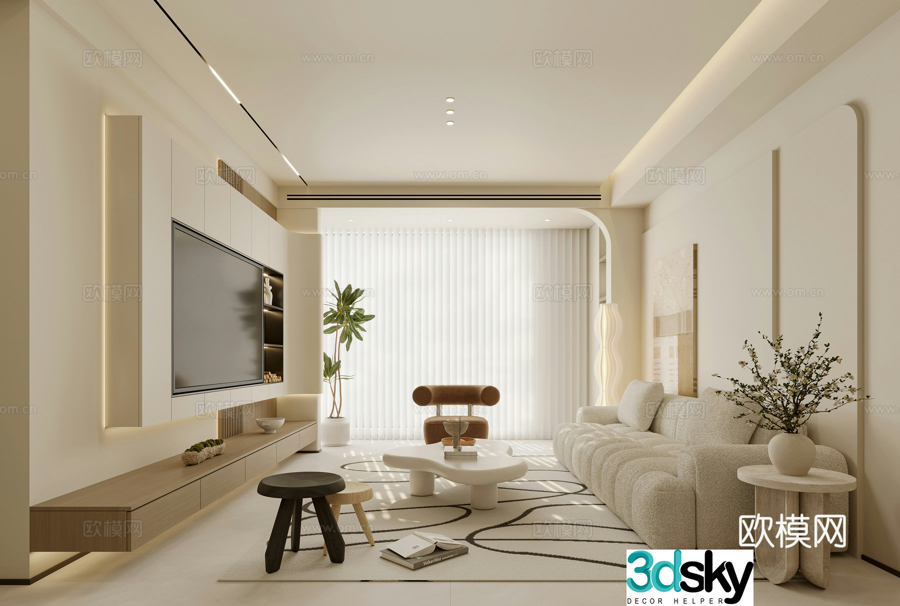 Creamy living room 3d model