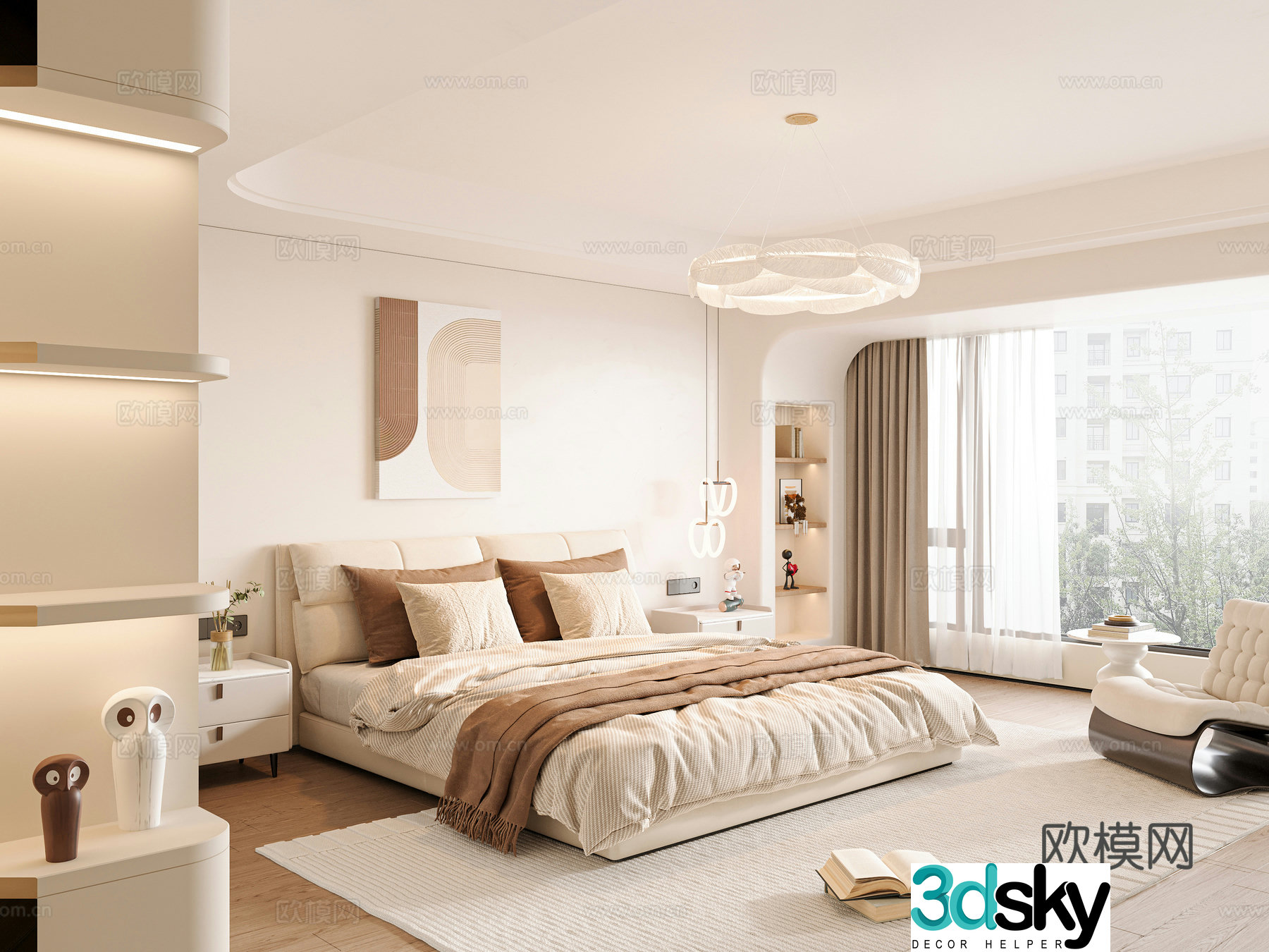 Creamy style home bedroom 3d model
