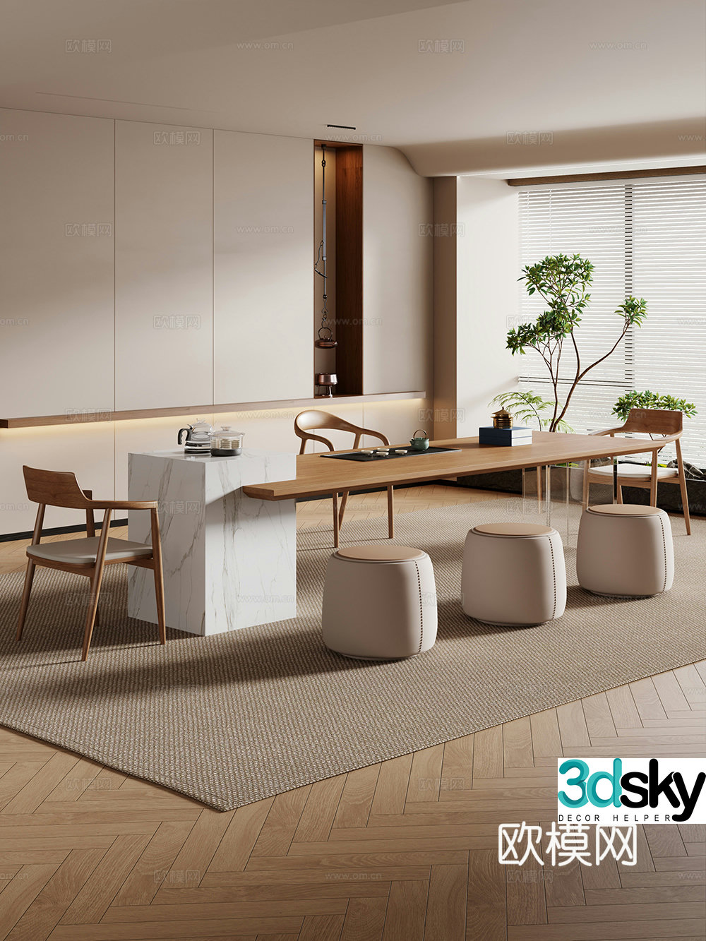 Creamy large plate table tea table and chair combination tea table tea table tea room tea table balcony tea table 3D model