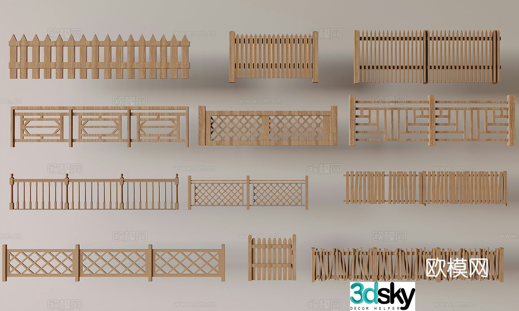 New Chinese-style fence guardrail solid wood railing fence fence garden wooden fence fence 3D model