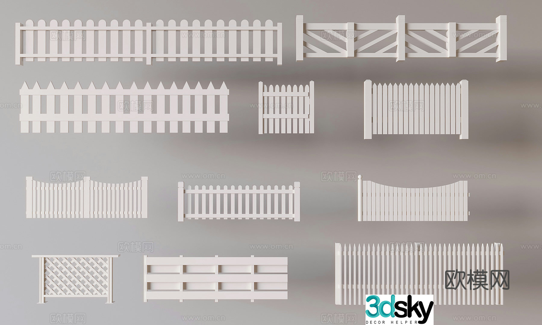 Creamy wind railing fence Solid wood railing fence fence fence fence partition guardrail 3d model