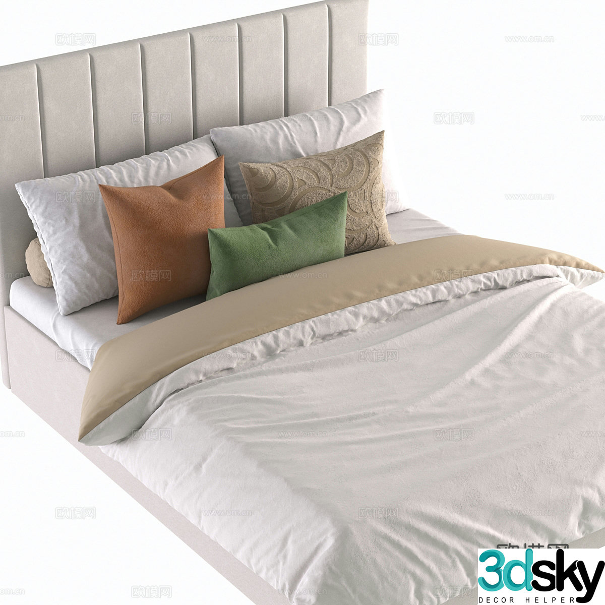 New Chinese style fabric double bed 3D model