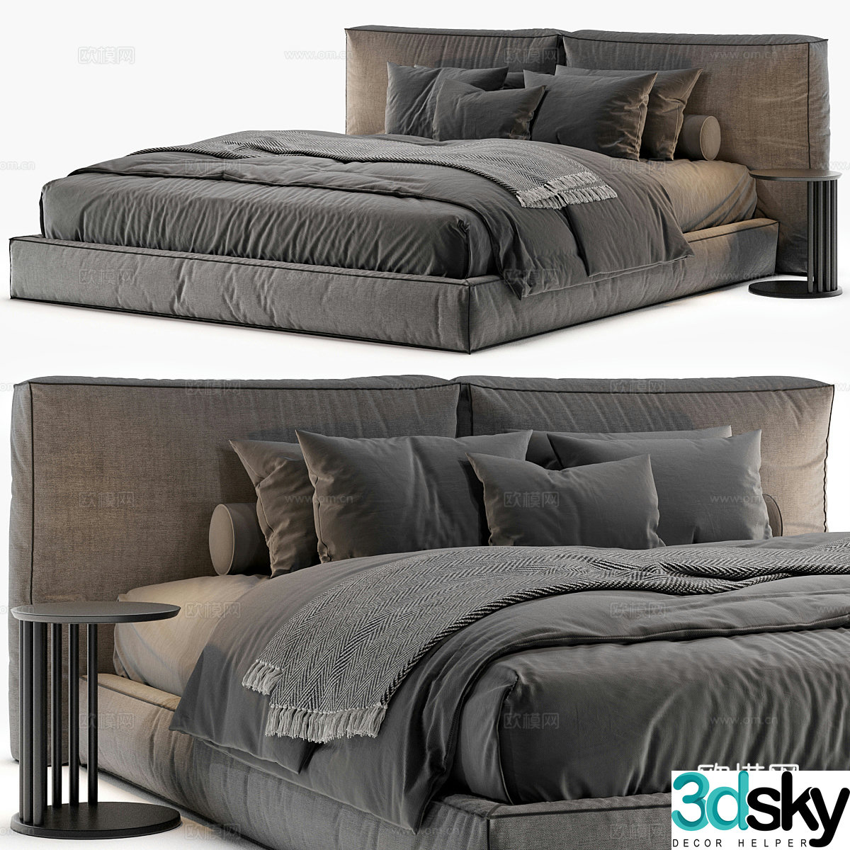 Modern Italian Loca Loft fabric double bed 3D model