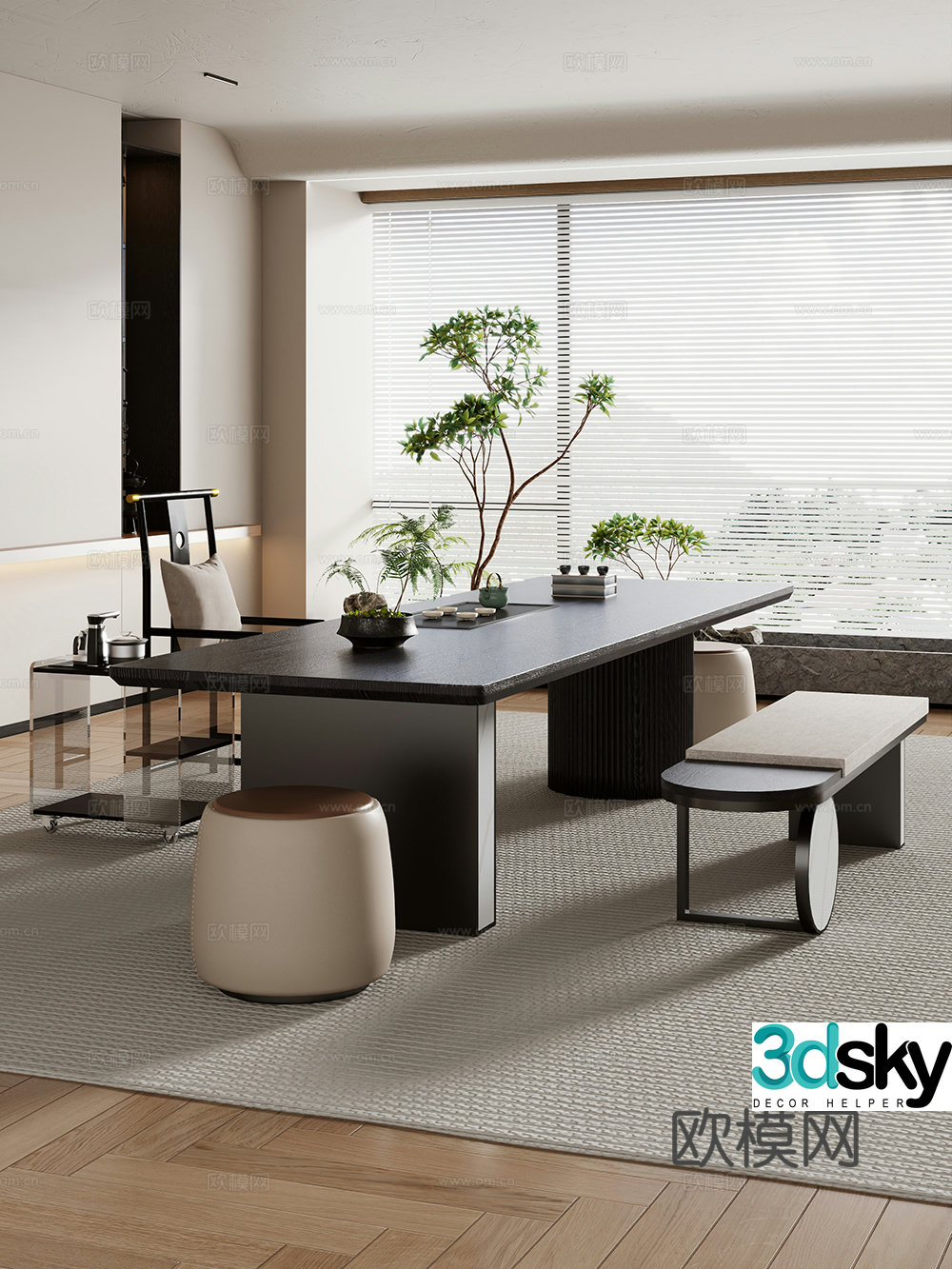 Creamy large plate table tea table and chair combination tea table tea table tea room tea table balcony tea table 3D model