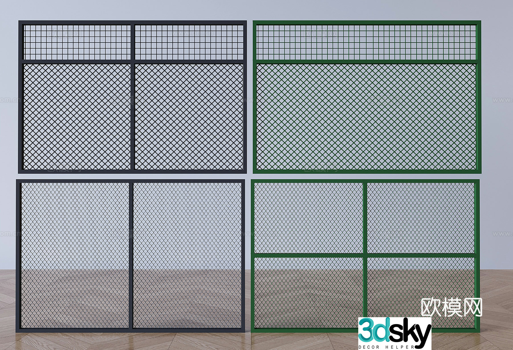Wrought iron diamond grid wire mesh decorative partition wall hollow protective mesh 3D model
