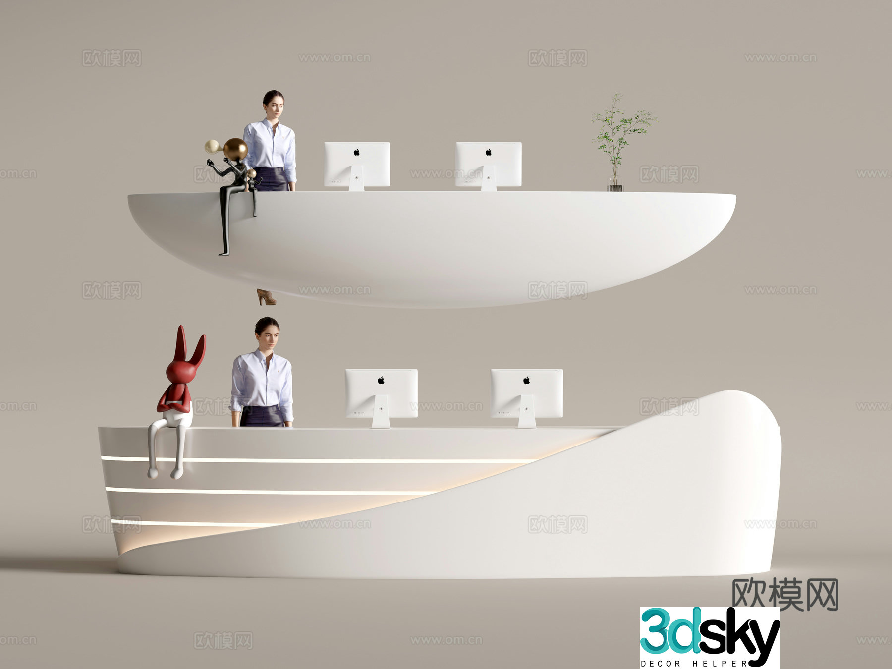 Modern company front desk reception area bar reception desk service desk combination 3D model