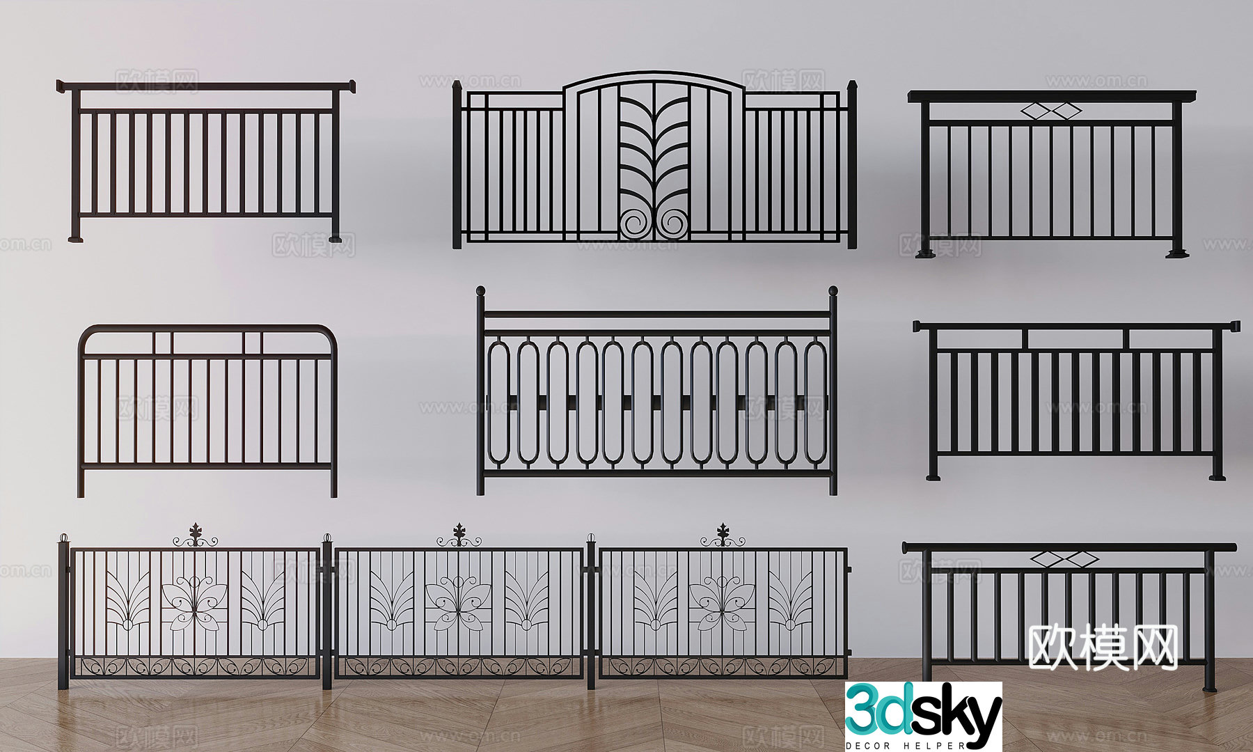 Wrought iron fence isolation railing Iron fence protective railing Stair hollow carved railing 3D model