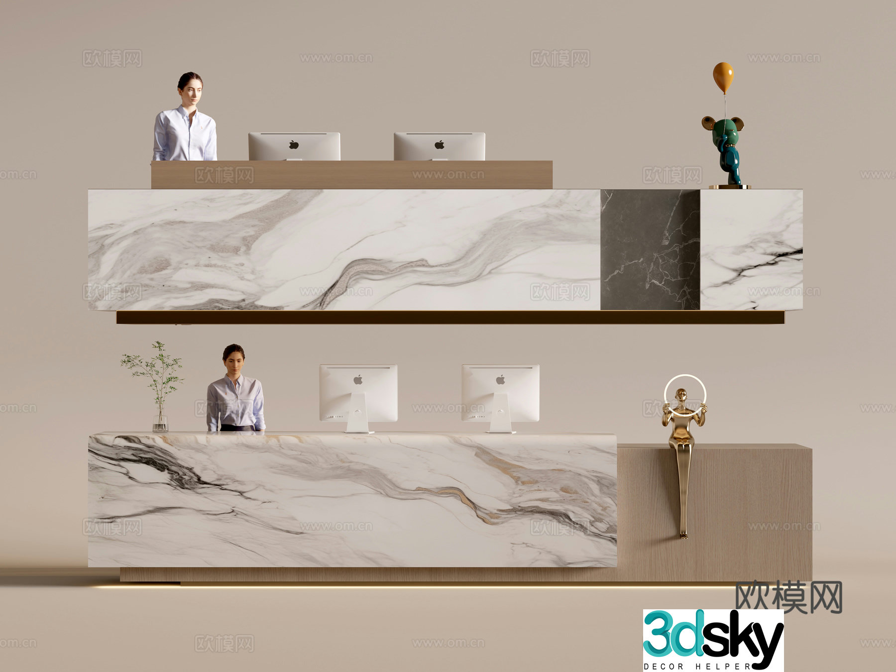 Modern company front desk reception area bar reception desk service desk combination 3D model