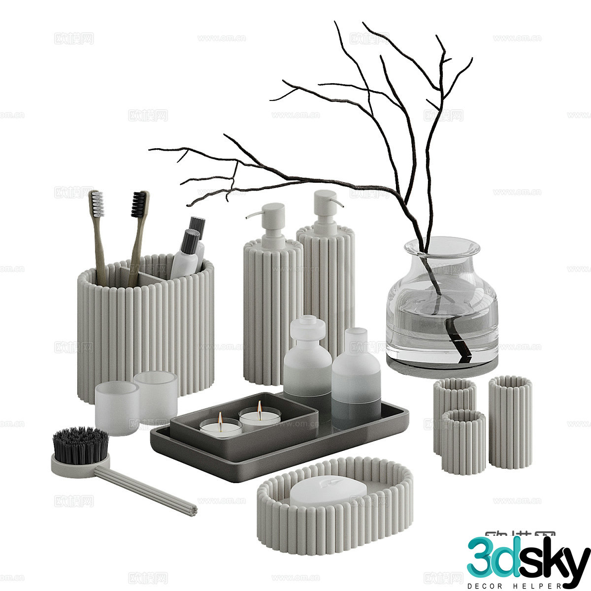 Modern bathroom toiletries set 3d model