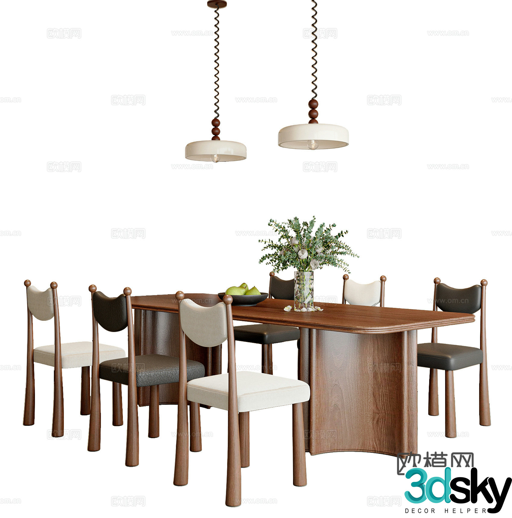 Modern medieval dining table and chair combination chandelier dining table accessories ornaments dining chair dining table 3d model