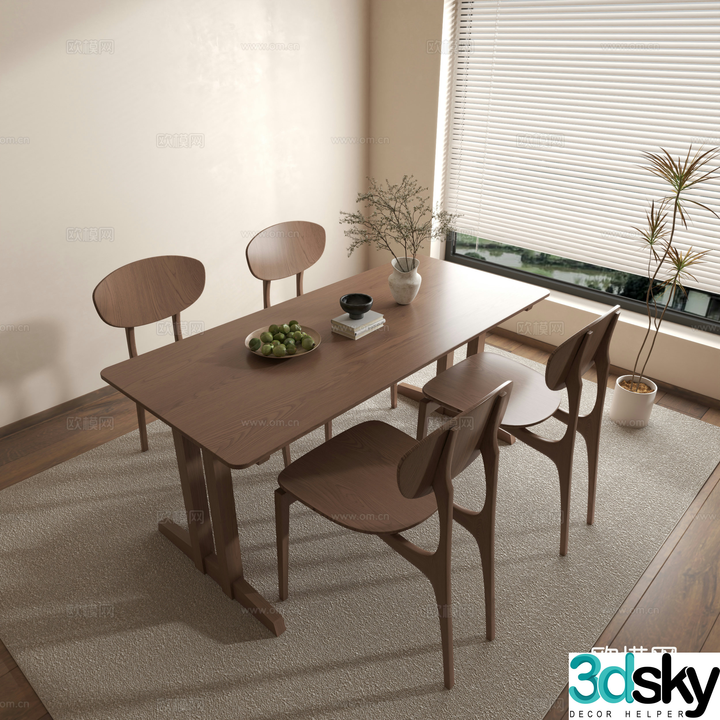 Modern dining table medieval dining table wabi-sabi dining table dining table chair 3d model