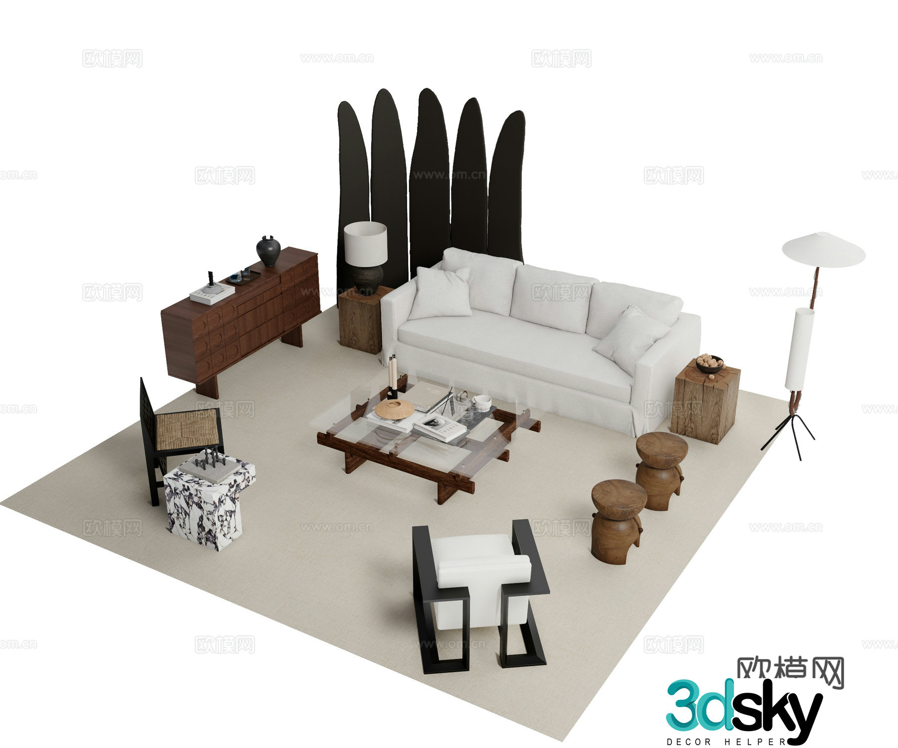Modern sofa combination sofa coffee table combination 3D model