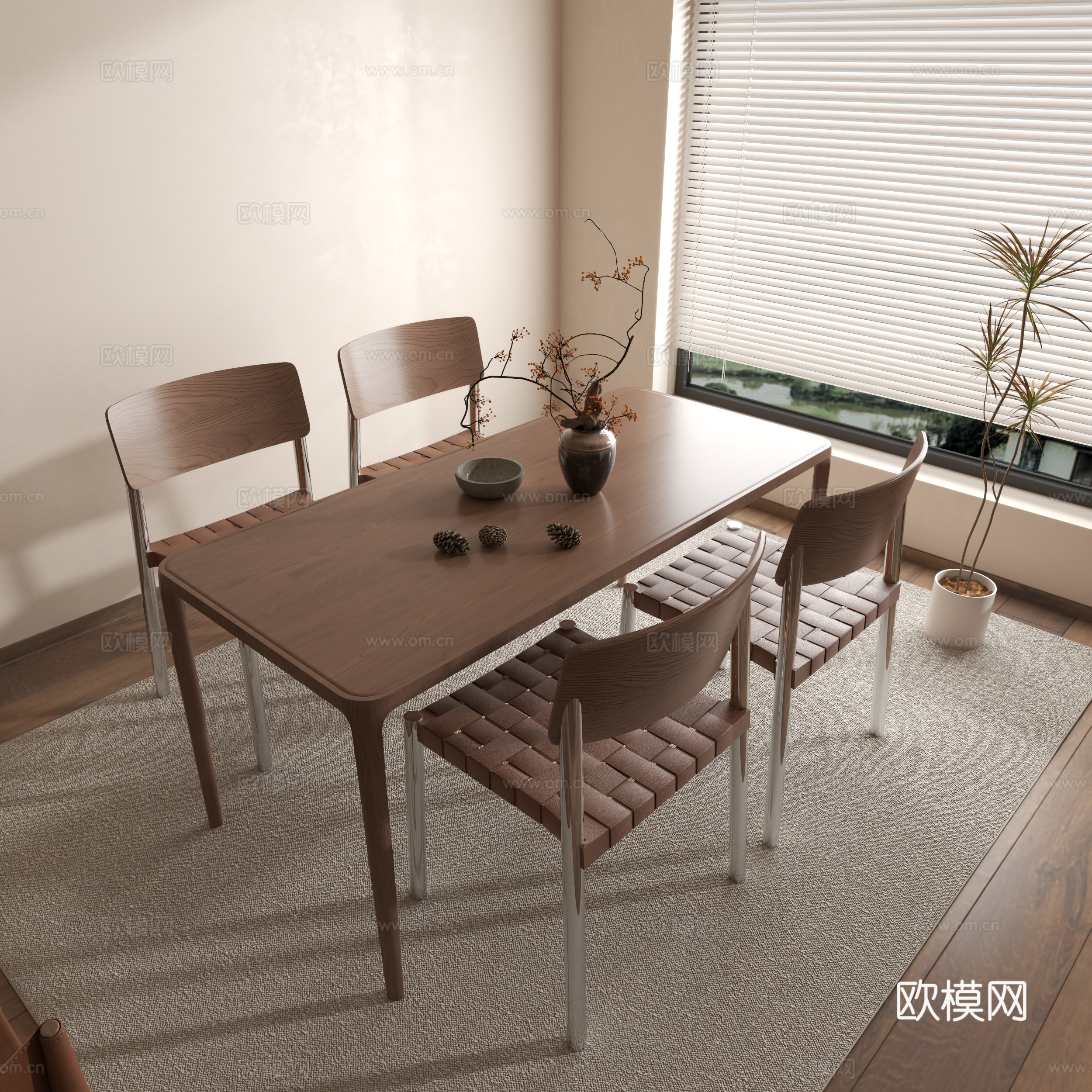 Modern dining table medieval dining table wabi-sabi dining table dining table chair 3d model