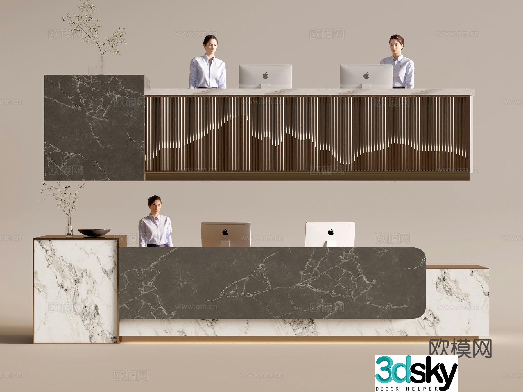 Modern company front desk reception area bar reception desk service desk combination 3D model
