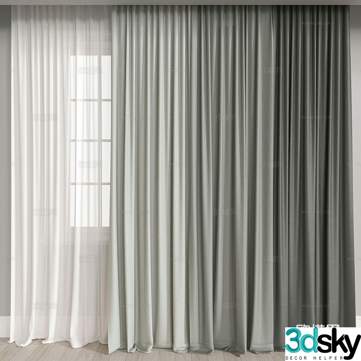 Modern fabric curtain gauze curtain 3d model