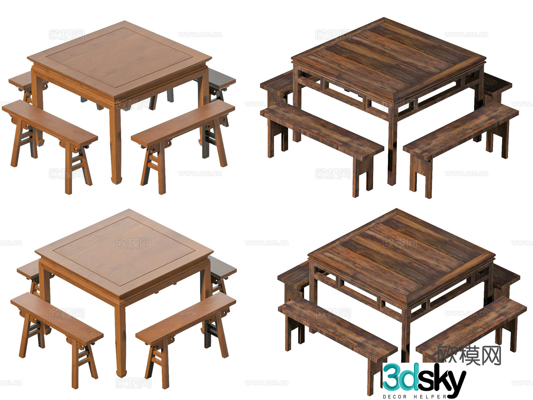Dining table and chair combination square table and chair antique chair square table and eight immortal table 3D model