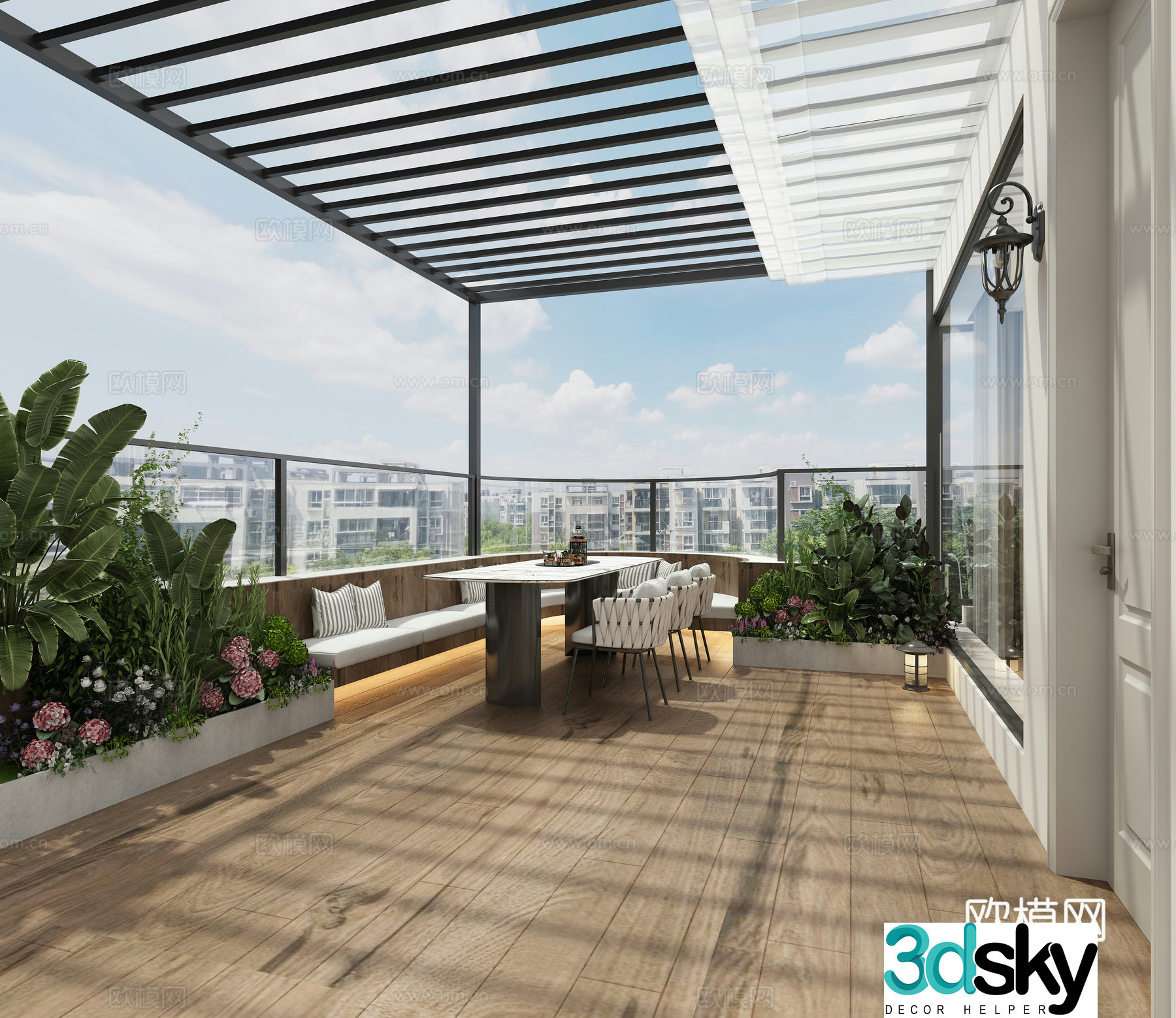 Modern villa terrace sunroom 3d model