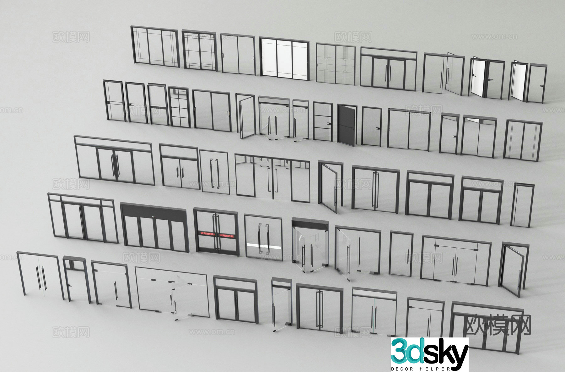 Glass doors store glass doors double-open glass doors 3D model