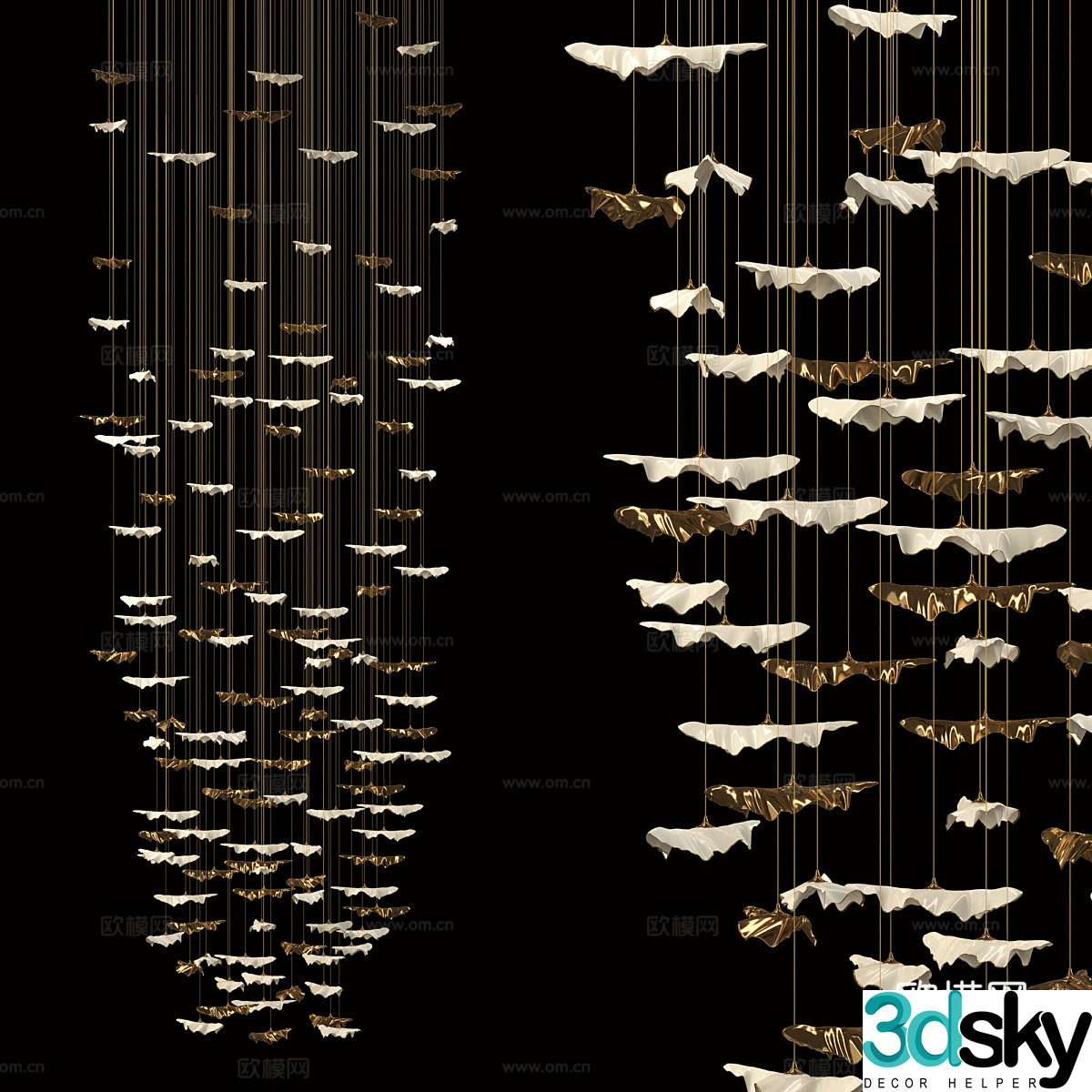 New Chinese style light luxury leaf decorative chandelier 3D model