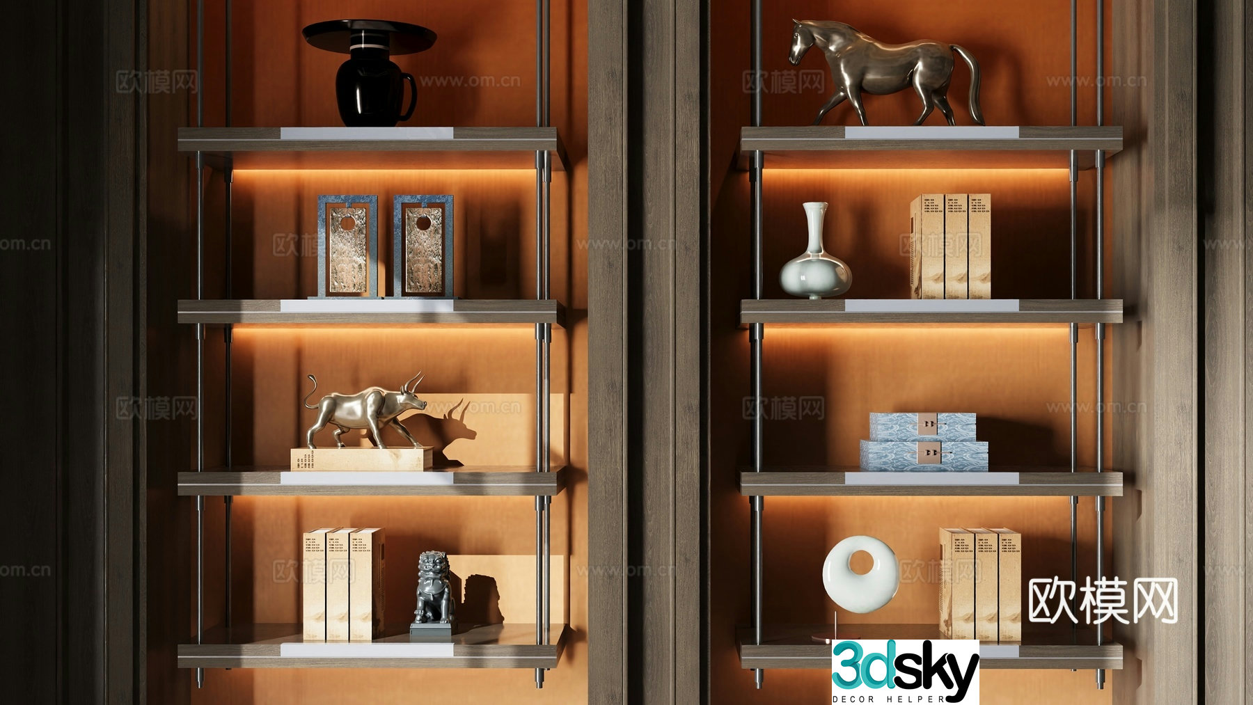 New Chinese style bookcase decoration cabinet 3D model