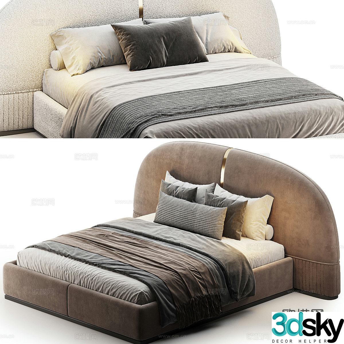 New Chinese style light luxury fabric double bed 3D model
