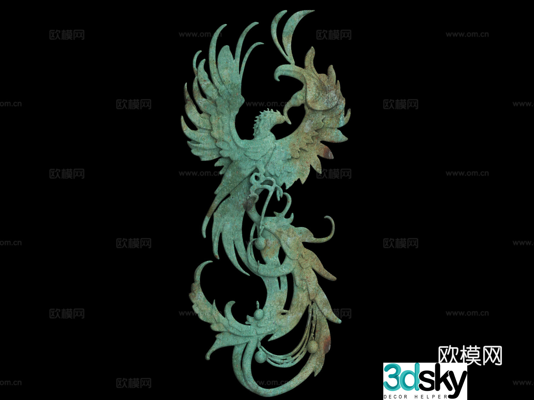 Bronze divine beast unicorn lion mythical pattern mountain and sea classics paper cutting silhouette wall decoration 3d model