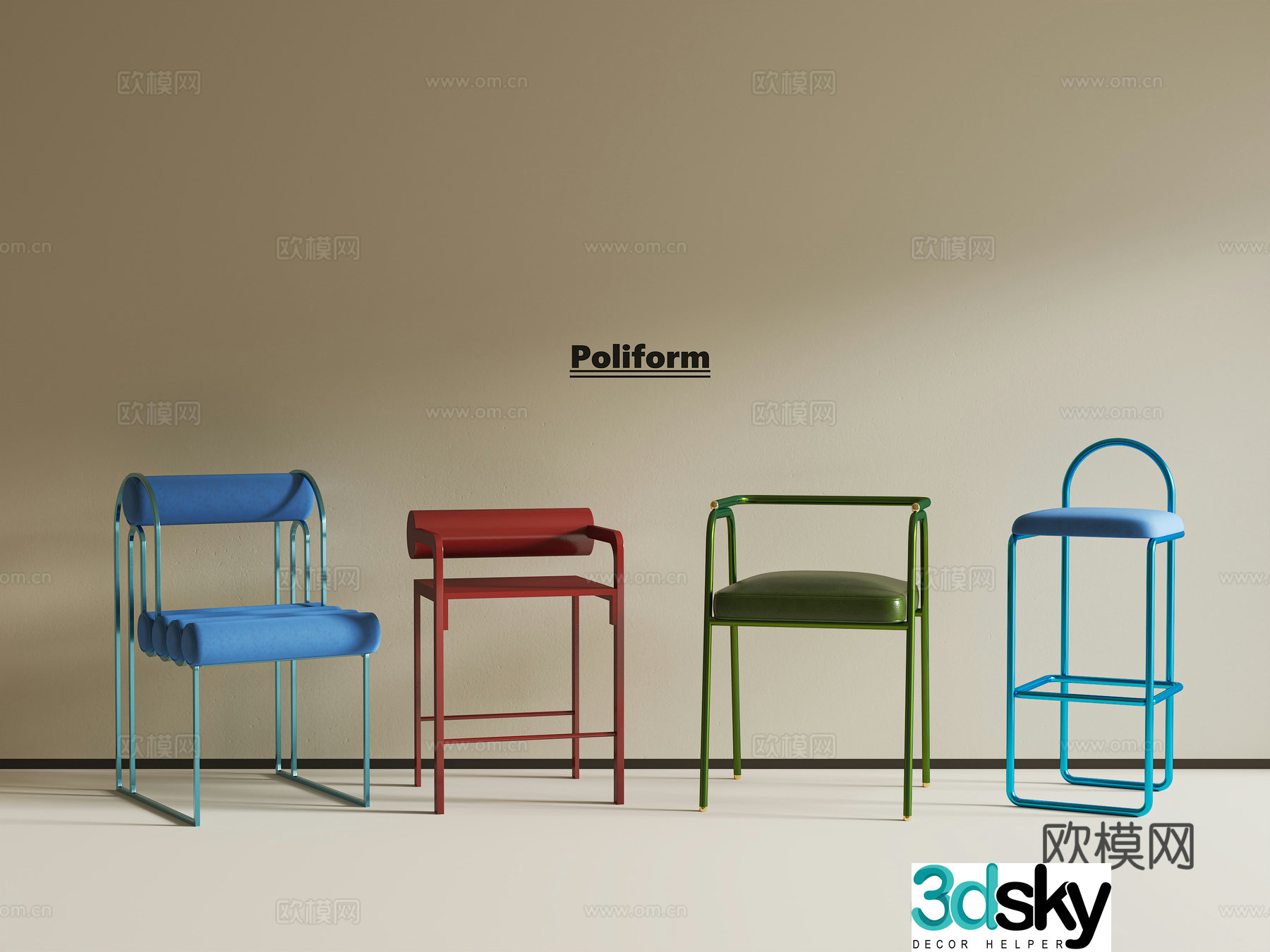 Bauhaus Bar Chair Stainless Steel Bar Chair Dopamine Bar Chair 3D Model