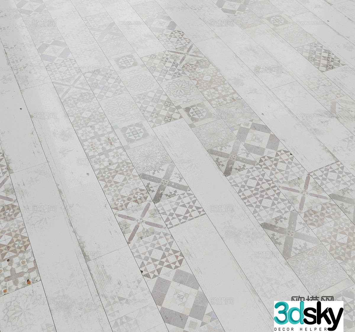 Old wooden floor small flower tiles retro flower tiles parquet tiles 3D model