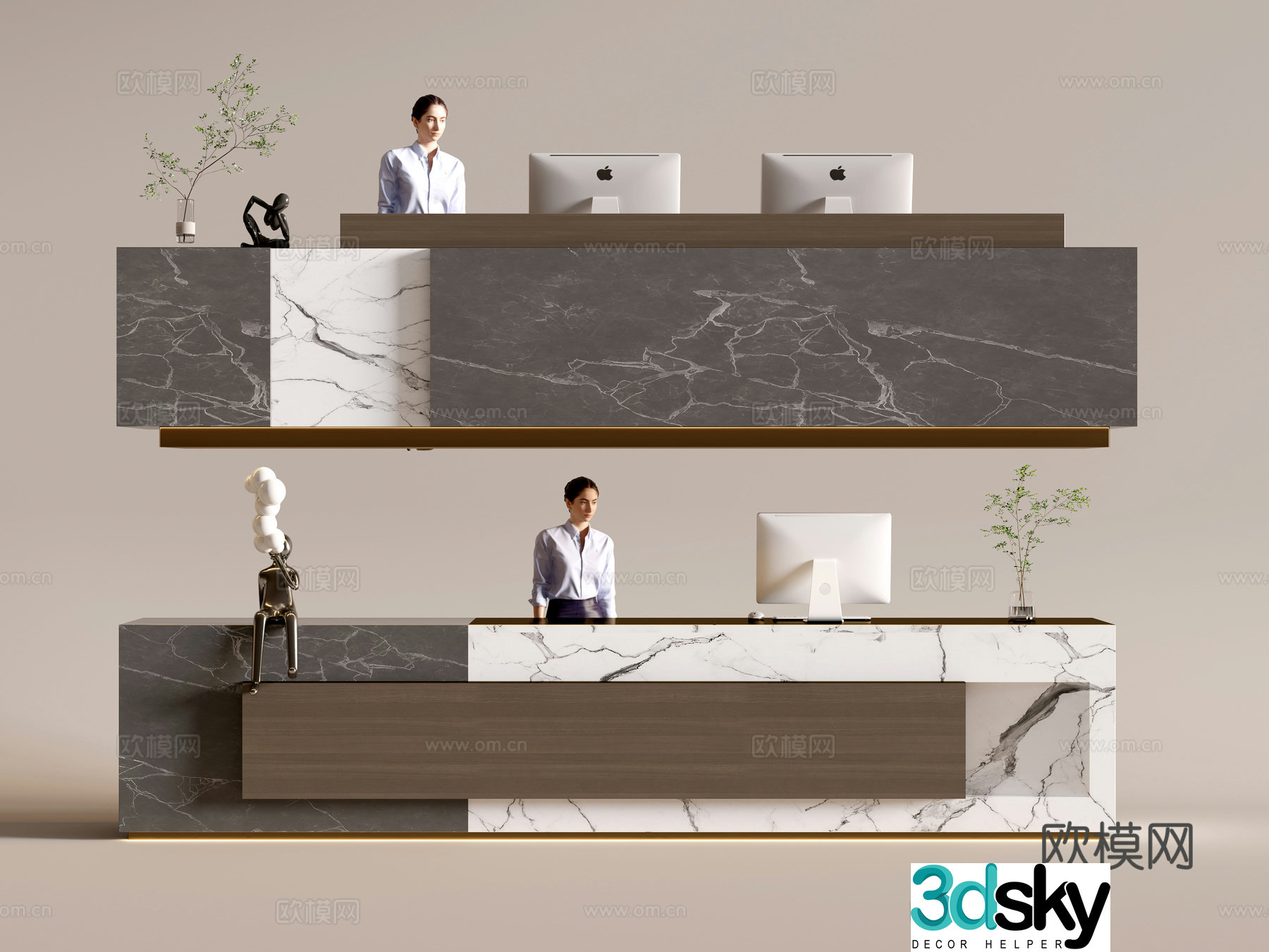 Modern company front desk reception area bar reception desk service desk combination 3D model