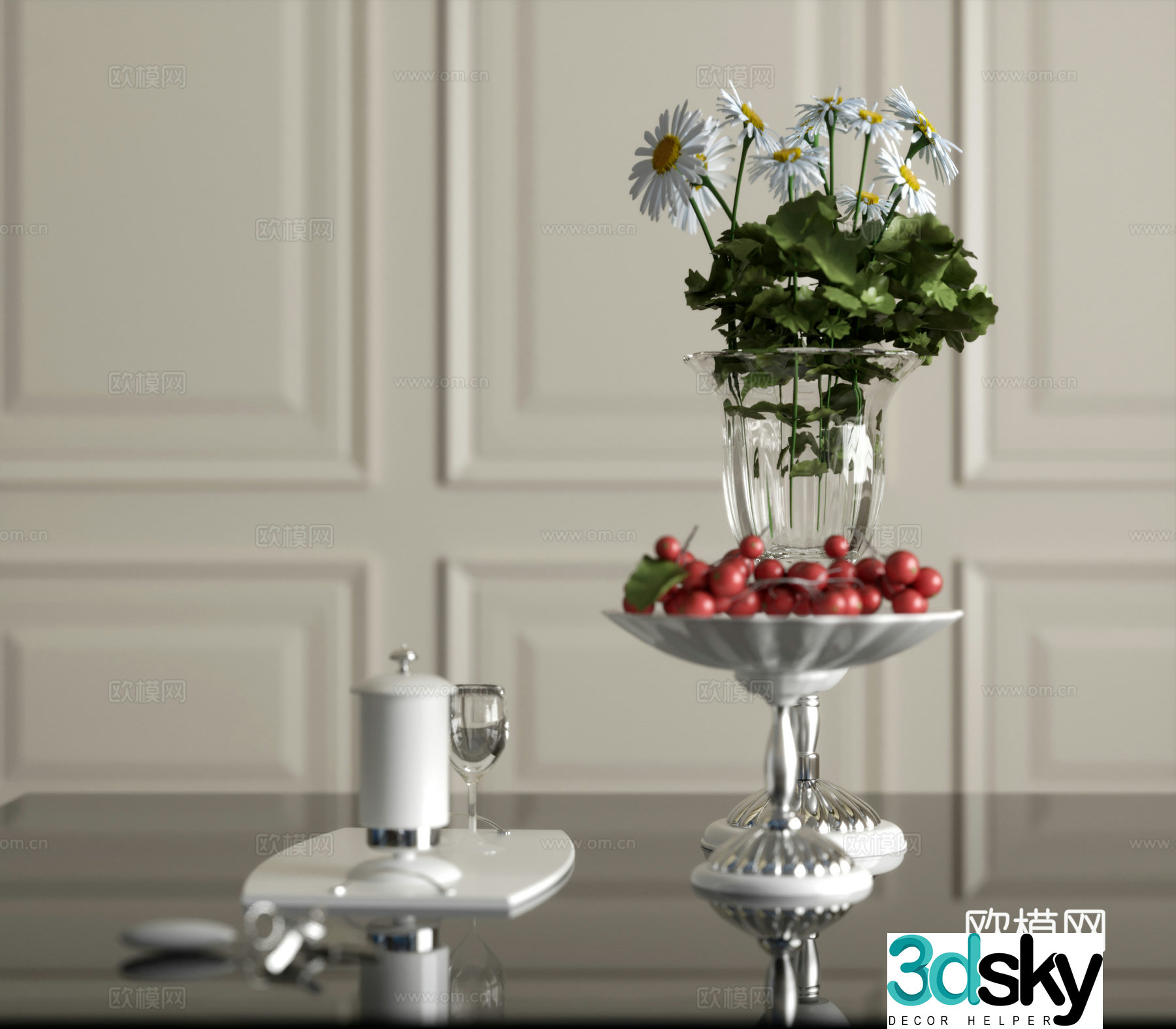 American coffee table decoration fruit pot flower arrangement flower art tea set 3D model