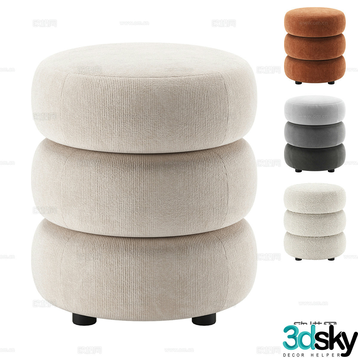 Modern cream style fabric stool 3d model
