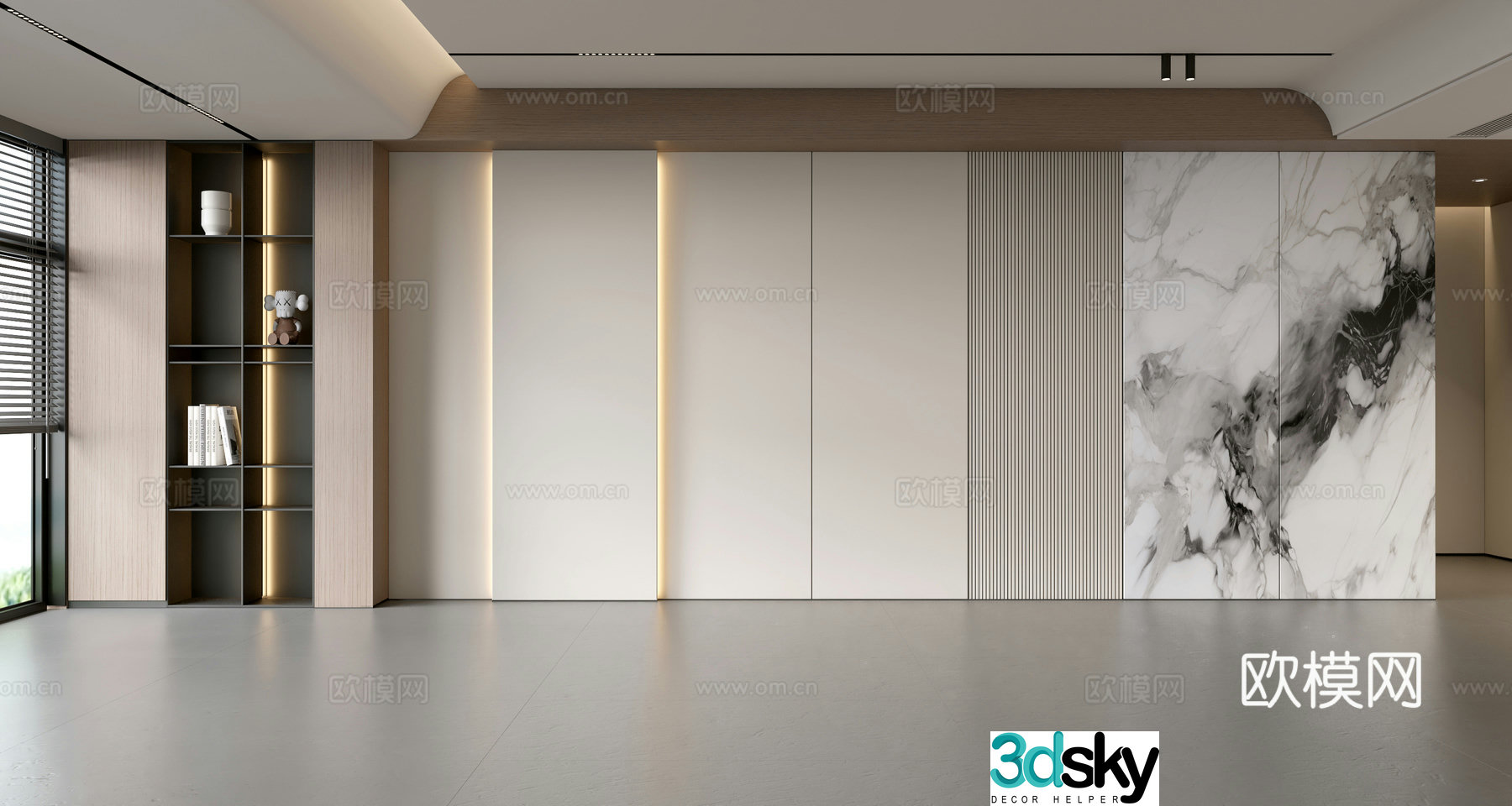 Modern simple sofa background wall modern ornament balcony cabinet living room cabinet wood veneer background wall 3d model