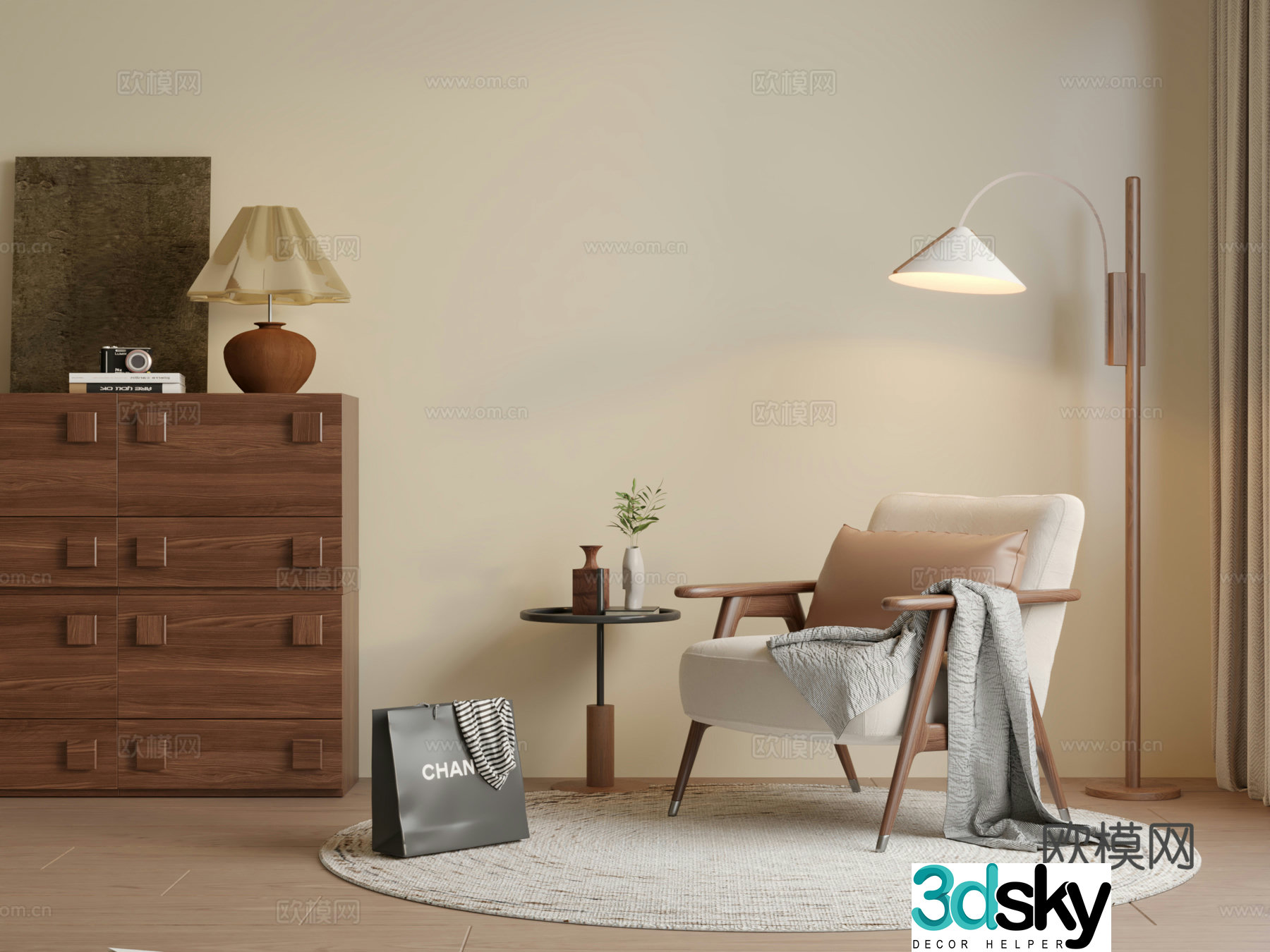 Medium style casual single chair 3D model