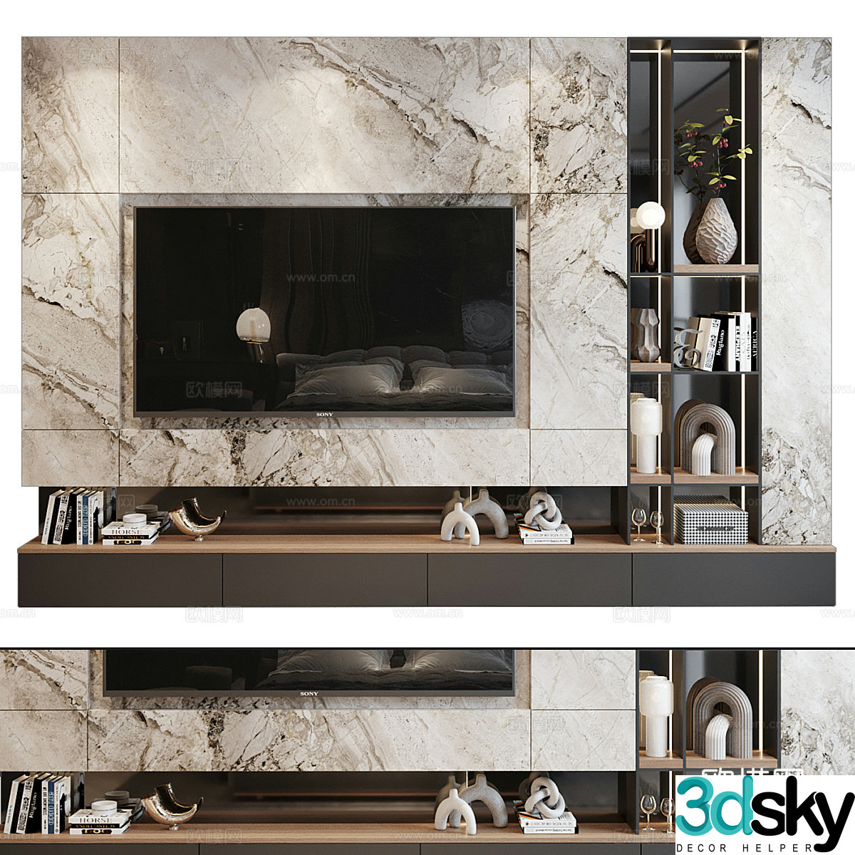 Modern Italian light luxury TV background wall 3d model