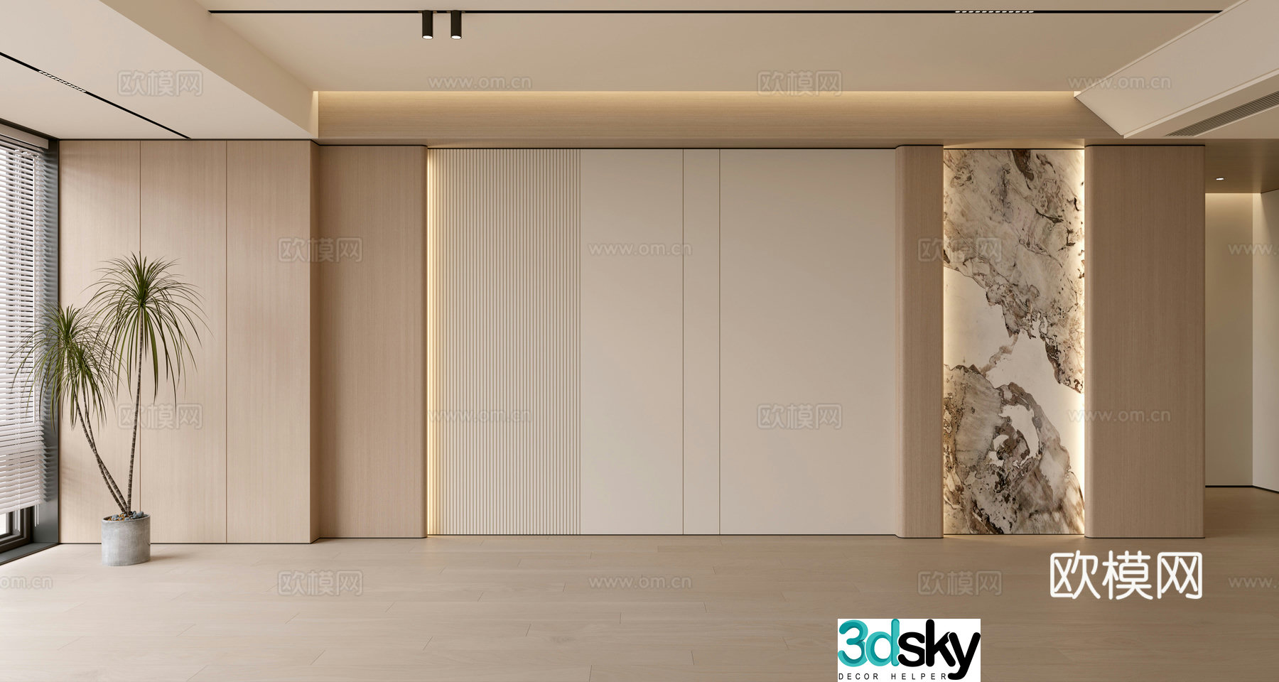 Modern simple sofa background wall modern ornament balcony cabinet living room cabinet wood veneer background wall 3d model