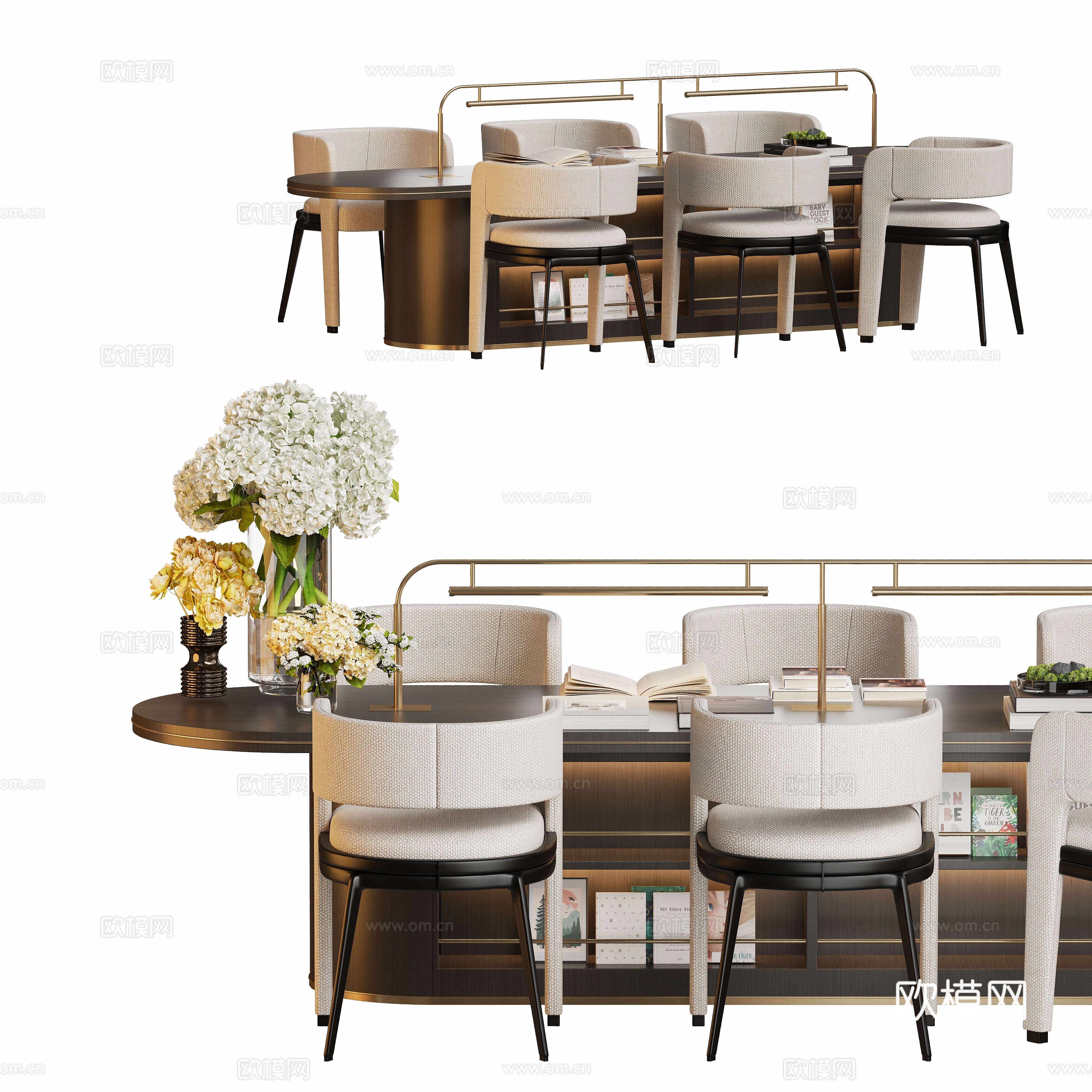 Modern handmade large board desk and chair combination 3D model