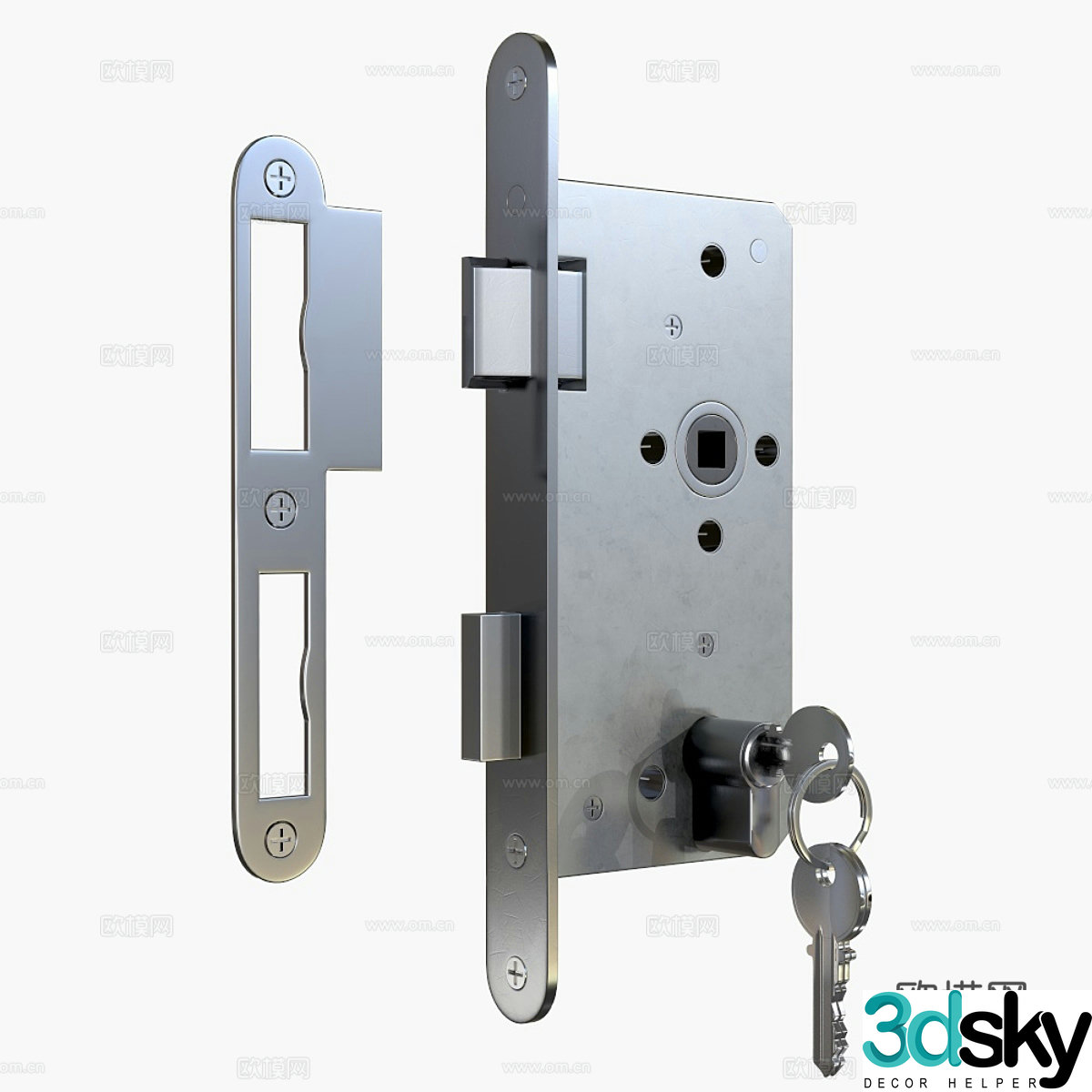 European cylindrical lock with key 3D model