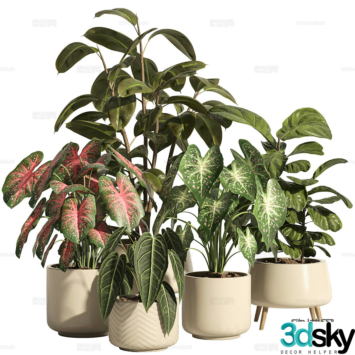Modern Cream Style Green Plant Bonsai 3D Model