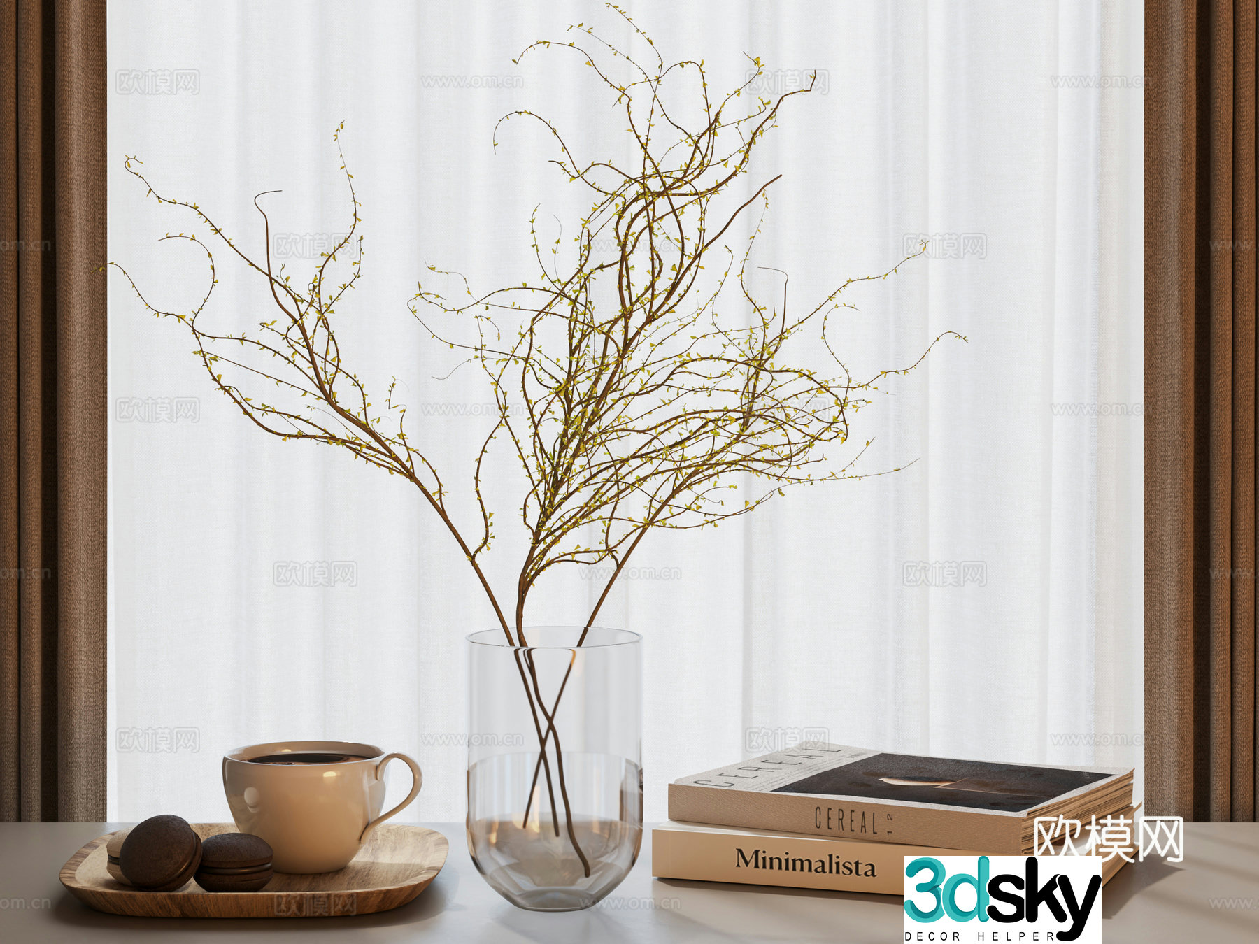 Modern flower art snow willow fresh plants flowers vase decorative ornaments aquatic plants plant ornaments 3D model