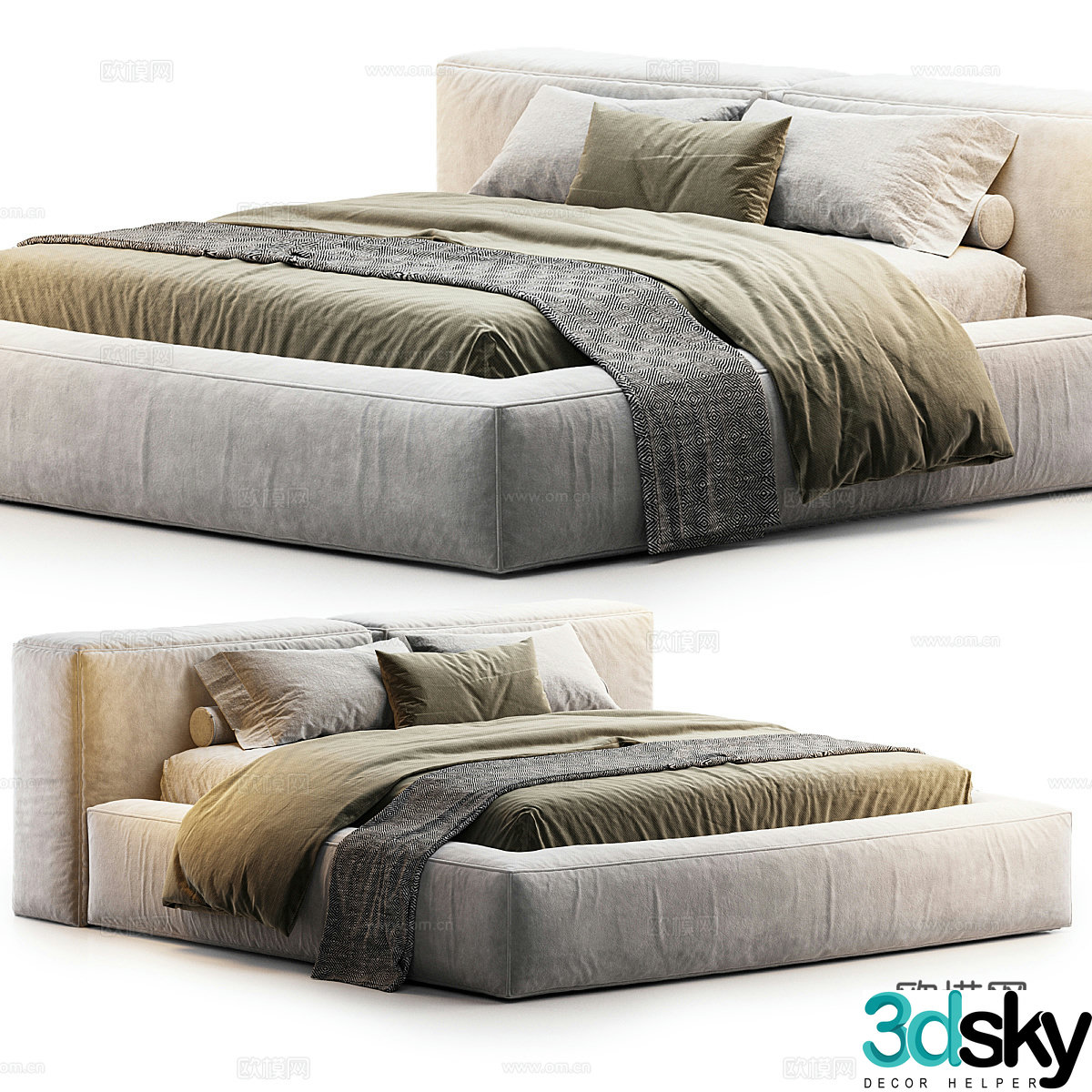 Modern Italian Boca Navi Fabric Double Bed 3D Model