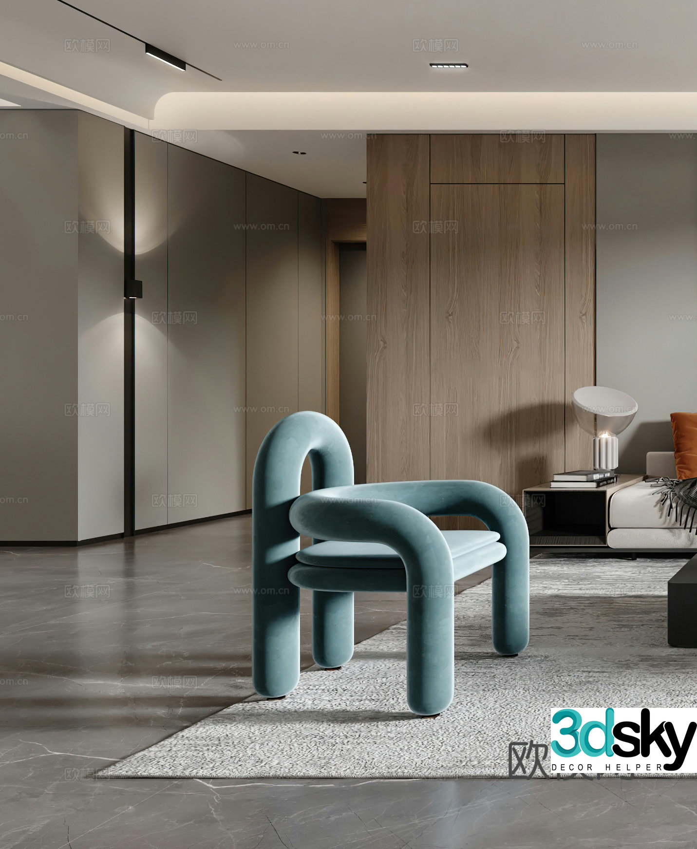 Modern leisure chair side table corner table single chair simple leisure chair G6233d model