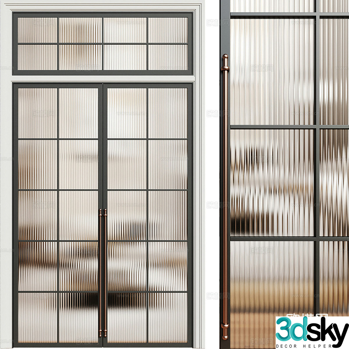 Modern light luxury glass double door 3D model