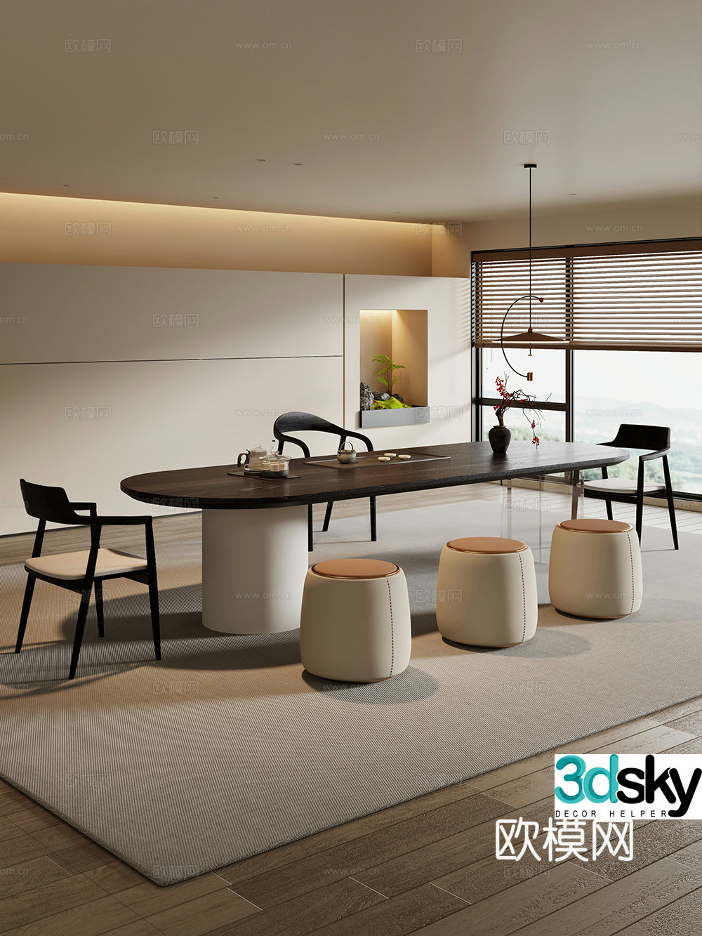 Creamy large plate table tea table and chair combination tea table tea table tea room tea table balcony tea table 3D model