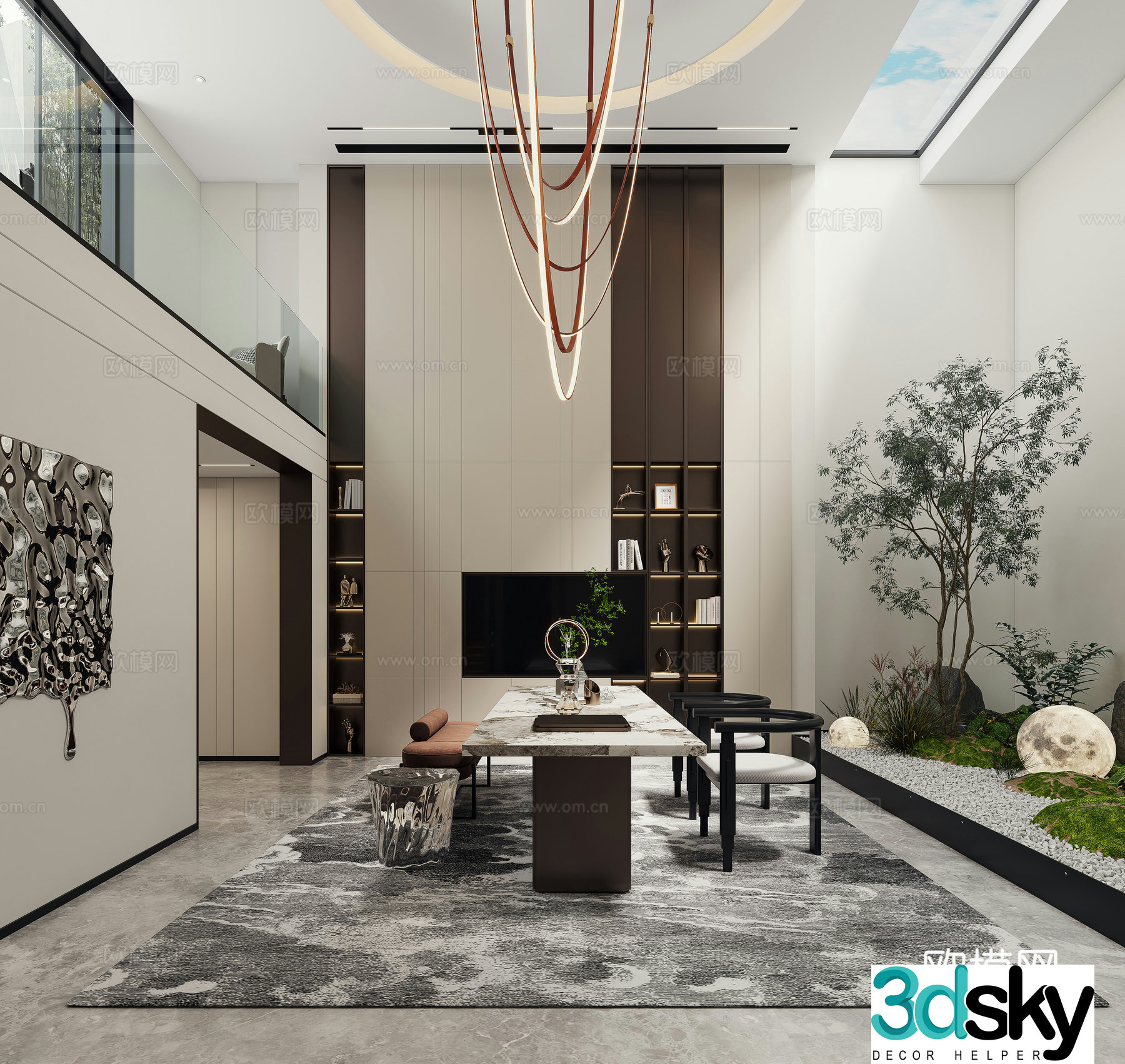 Modern minimalist living room empty villa living room high villa tea room villa basement villa landscape metal cabinet 3d model