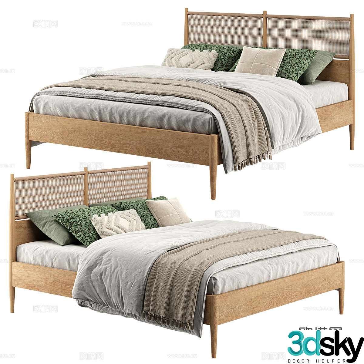 New Chinese Malora rattan double bed 3D model