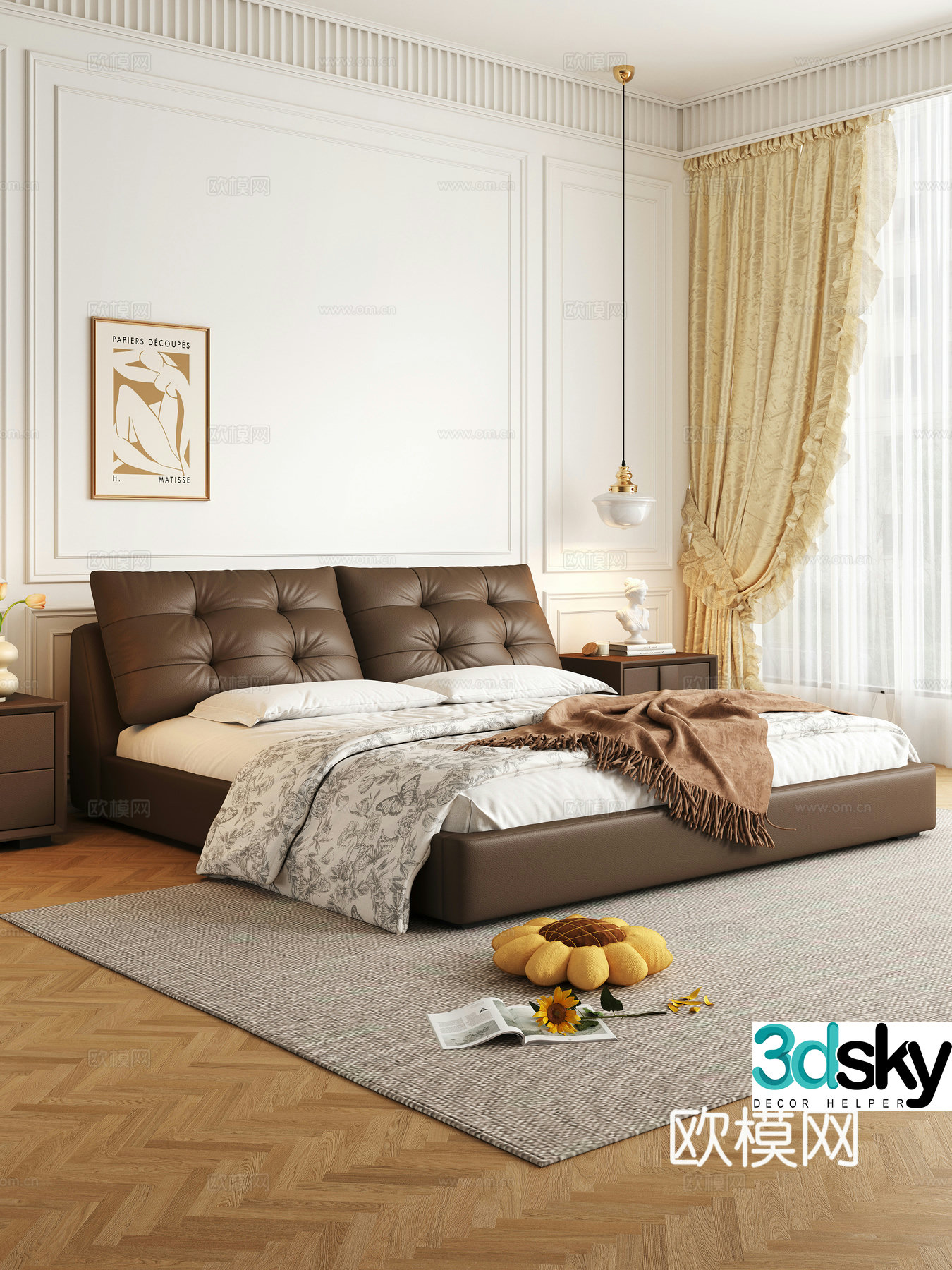 Modern double bed 3d model