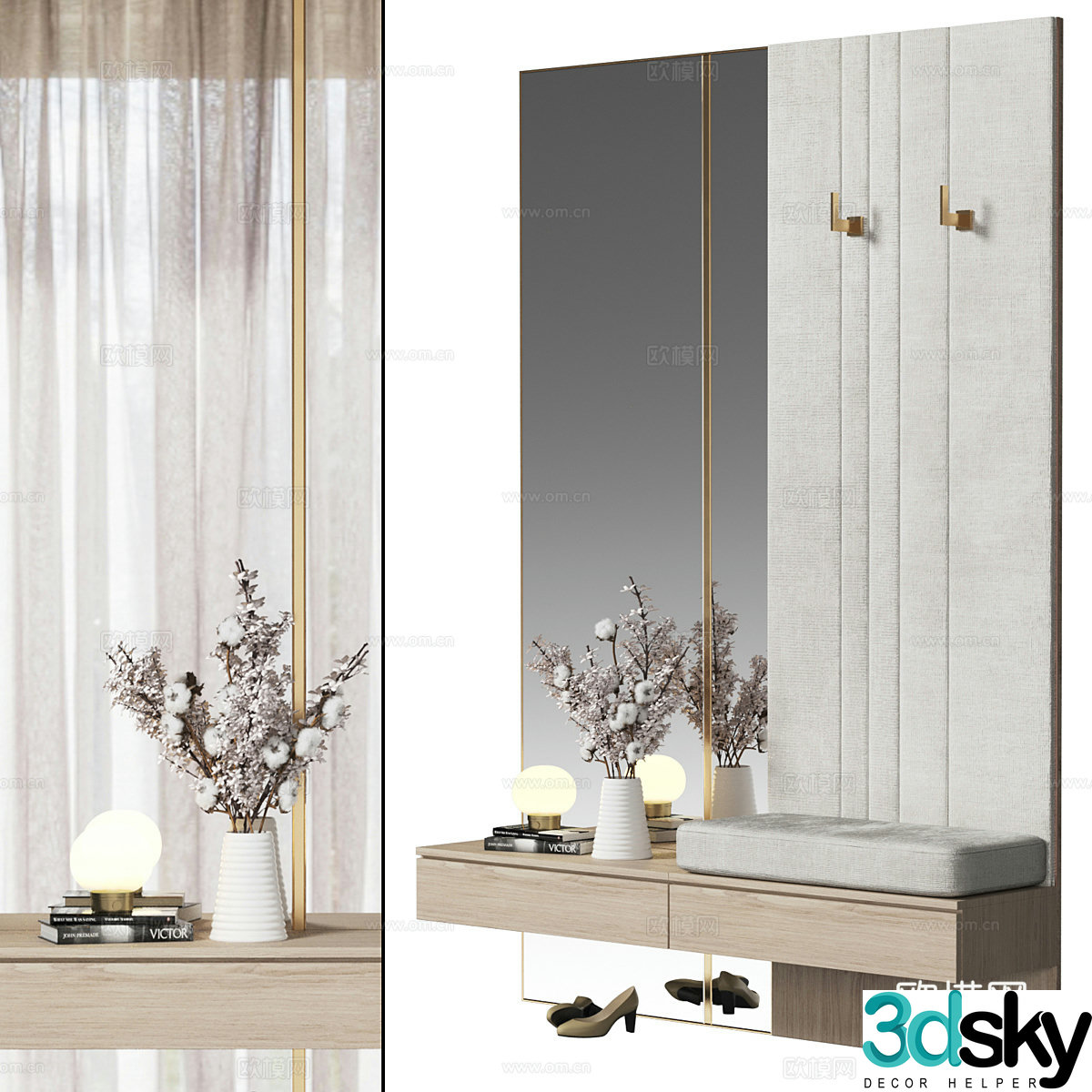 New Chinese style porch shoe cabinet 3D model
